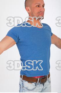 Upper body blue tshirt photo reference of Regelio 0008